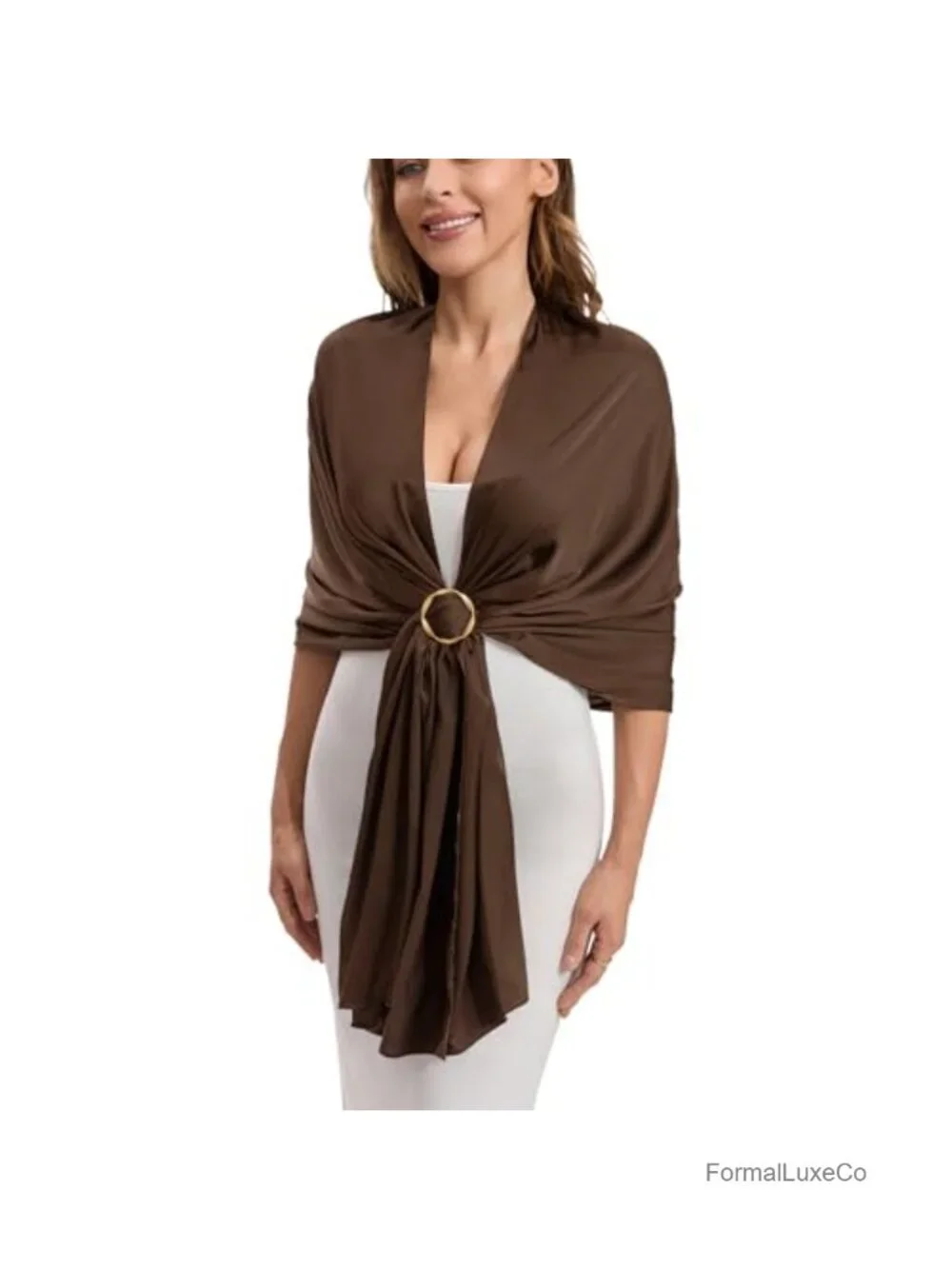 Satin Shawl Wrap with Buckle for Women Evening Wedding Party Silky Scarf